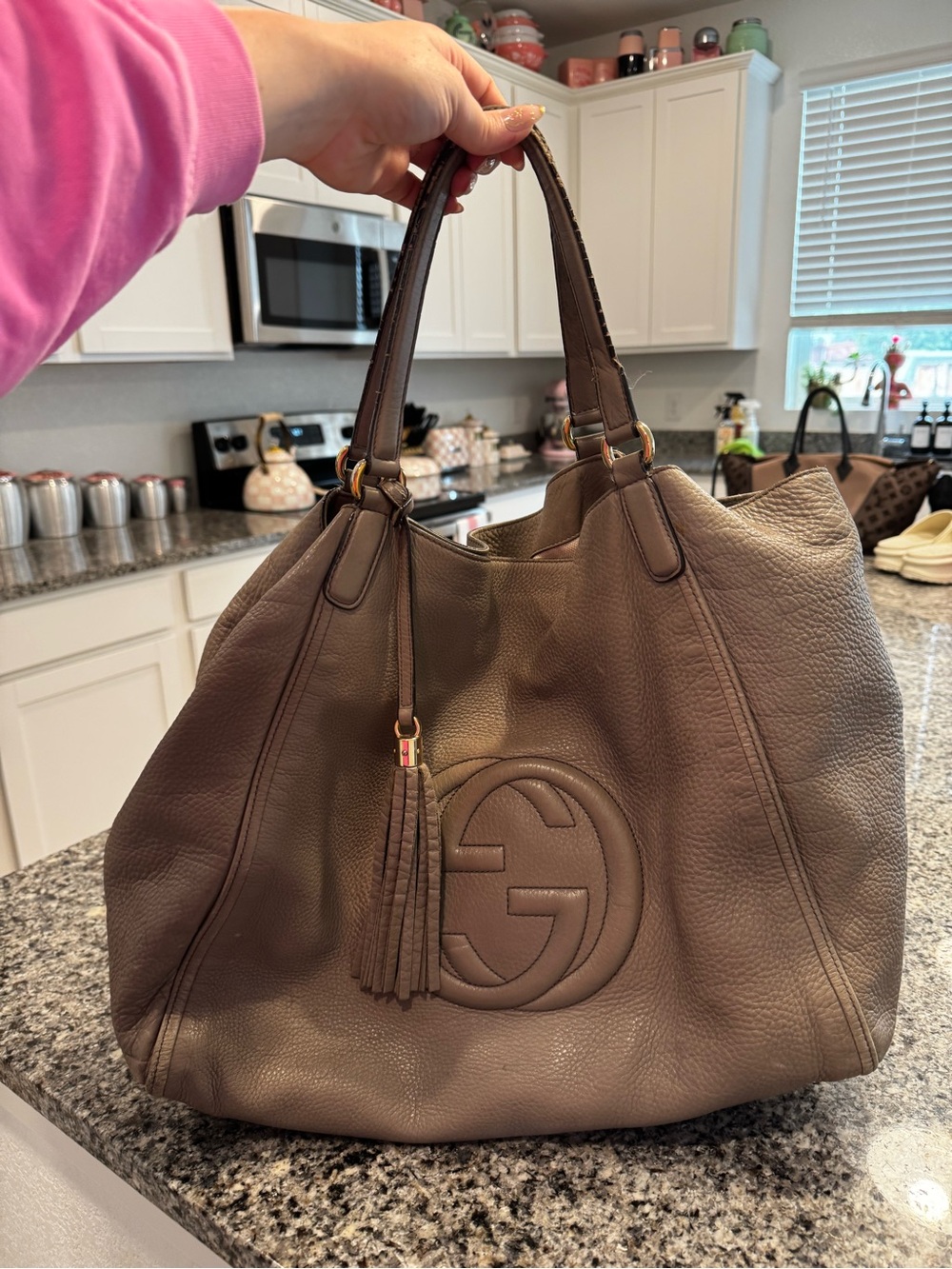 Gucci Taupe Pebbled Leather Soho Bag